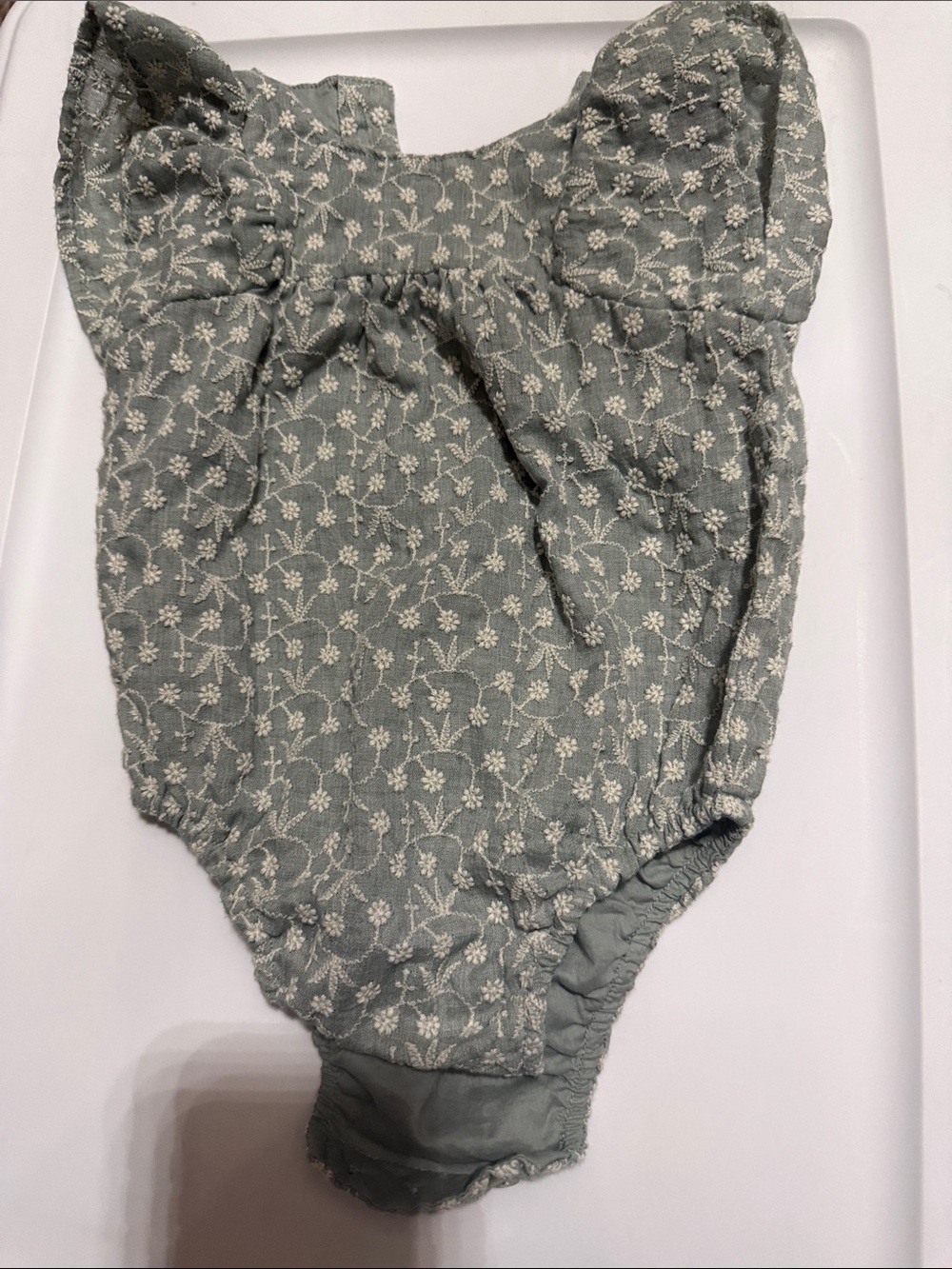 Zara Sage Green Floral Romper with Ruffle Shoulders